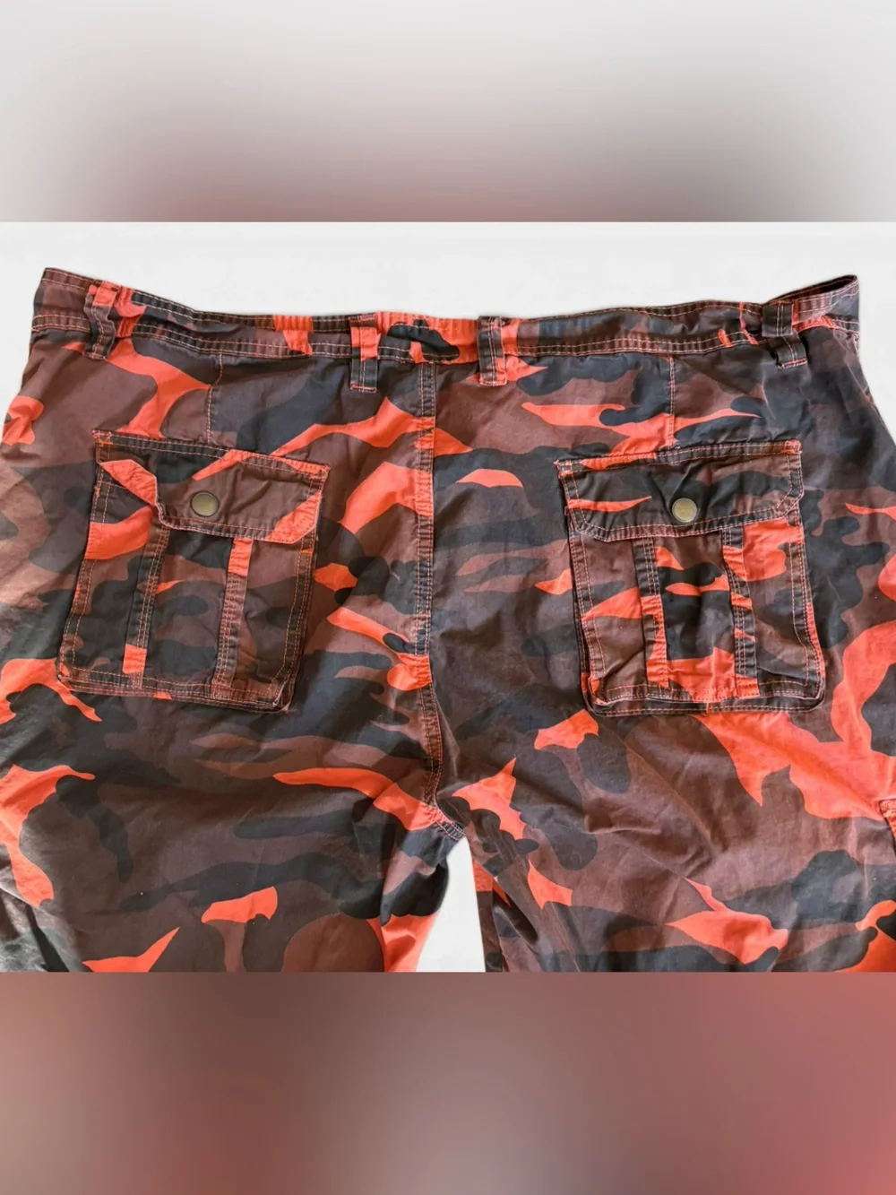Orange Brown Camouflage Cargo Utility Army Style Cotton Hiking Shorts Size 44